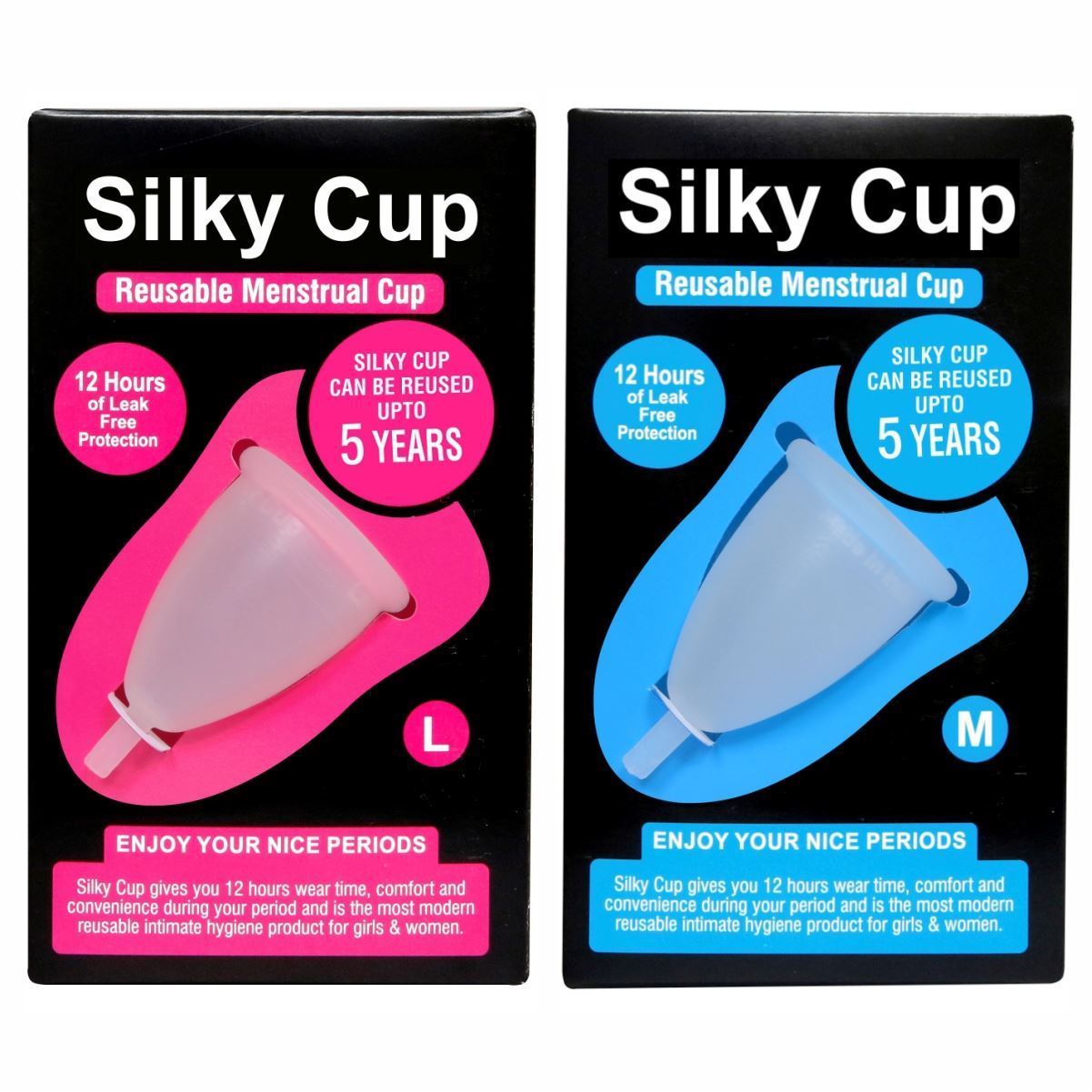 Silky Cup Reusable Menstrual Cup Size M + L of 2 Sizes (Sanitary Napkins and Tampons Alternative)